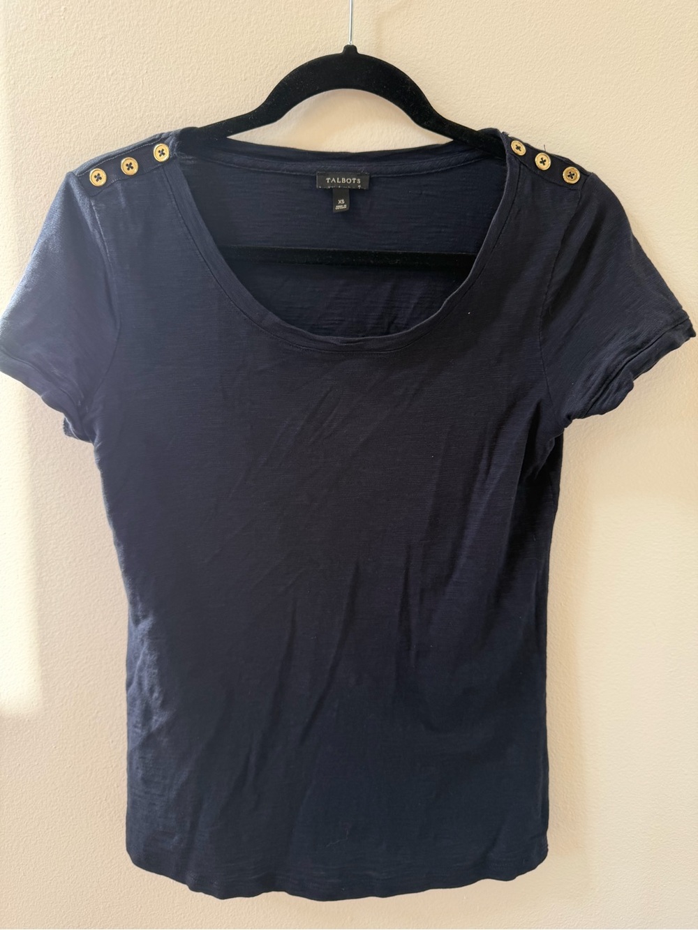 Talbots Navy Short-Sleeve Button Shoulder Tee